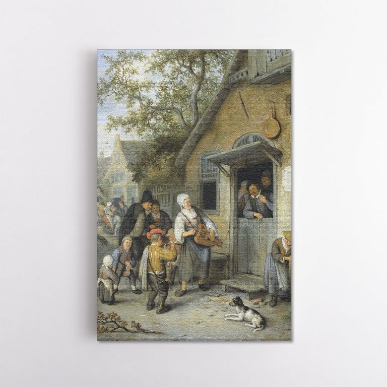 clean-portrait__canvas-12500-people-gather-at-a-building-where-a-woman-plays-a-hurdy-gurdy-and-a-boy-plays-on-the-flute