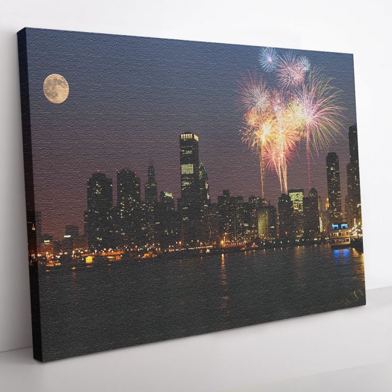 pinakas-se-kamva-orizontios-3d-01300-view-of-chicago-downtown-and-navy-pier-with-grand-fireworks-and-super-moon