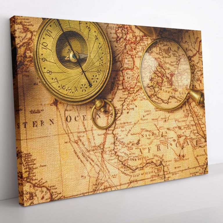 pinakas-se-kamva-orizontios-3d-02001-vintage-retro-compass-and-spyglass-on-ancient-world-map