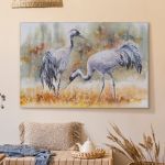 pinakas-se-kamva-orizontios-kouzina-e-01148-pair-of-a-crane-birds-on-a-meadow