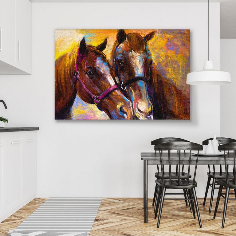 pinakas-se-kamva-orizontios-kouzina-g-03585-original-pastel-painting-on-cardboard-horses