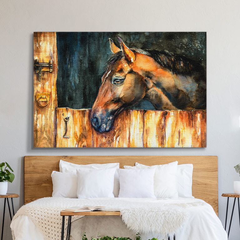 pinakas-se-kamva-orizontios-krevatokamara-j-03558-head-horse-stable-picture-created-watercolors