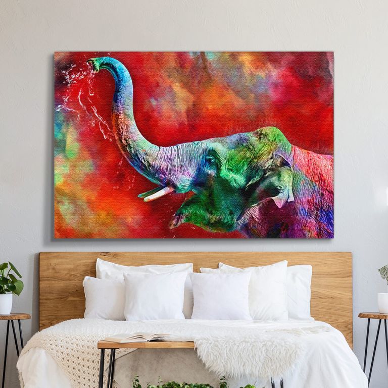 pinakas-se-kamva-orizontios-krevatokamara-j-03570-modern-oil-painting-elephant-happy-artist