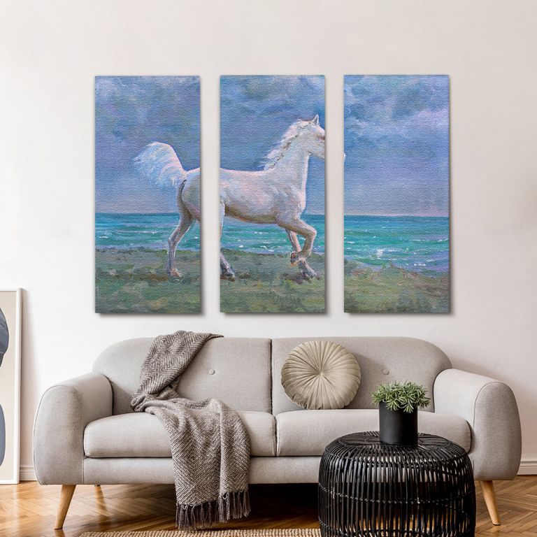 pinakas-se-kamva-orizontios-saloni-b-01135-white-horse-galloping-on-shore