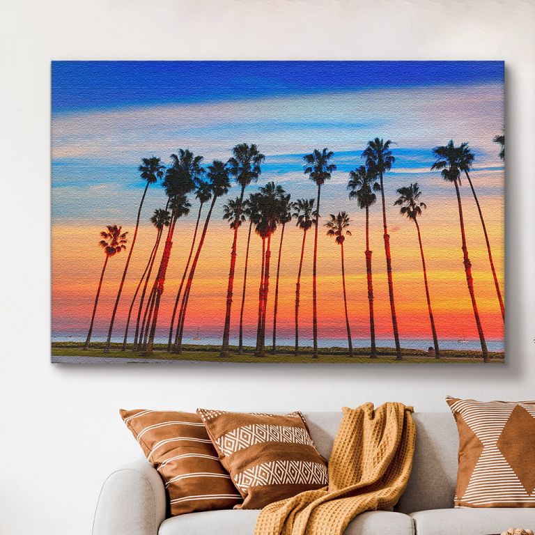 pinakas-se-kamva-orizontios-saloni-d-01576-california-sunset-palm-tree-rows-santa