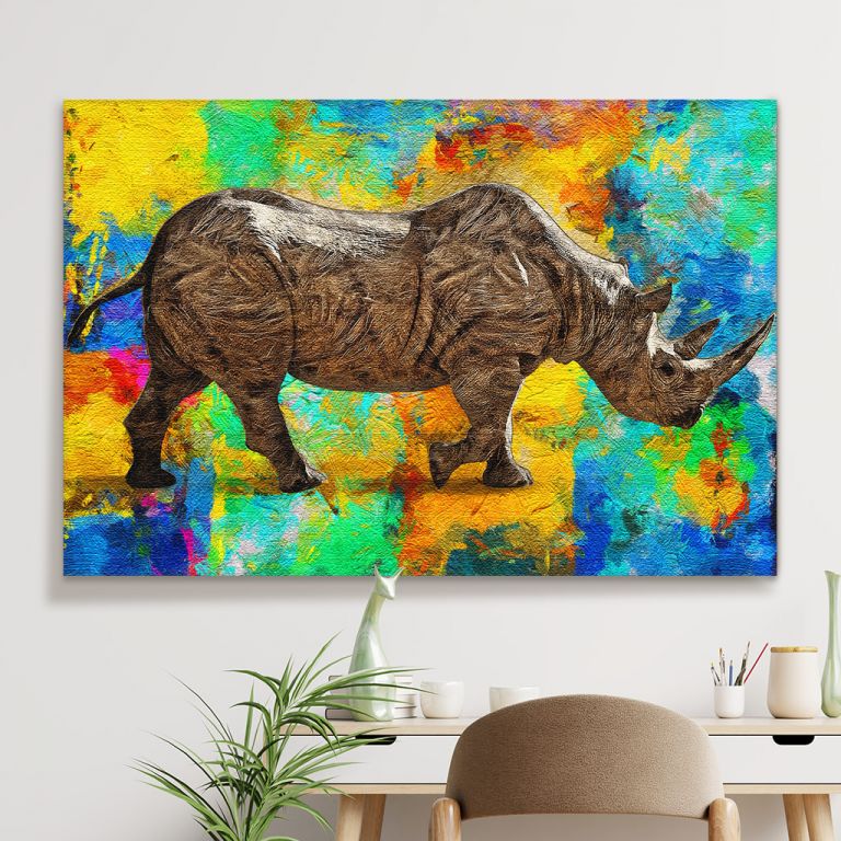 pinakas-se-kamva-orizontios-saloni-f-03571-modern-oil-painting-rhino-artist-collection