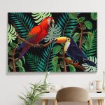 pinakas-se-kamva-orizontios-saloni-f-03625-vector-painting-tropical-birds-plants-on-418880794