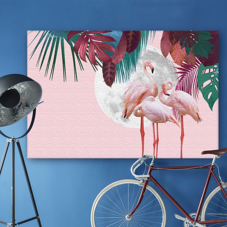 pinakas-se-kamva-orizontios-saloni-g-03573-moon-flamingo-background-design-tropical-leaves