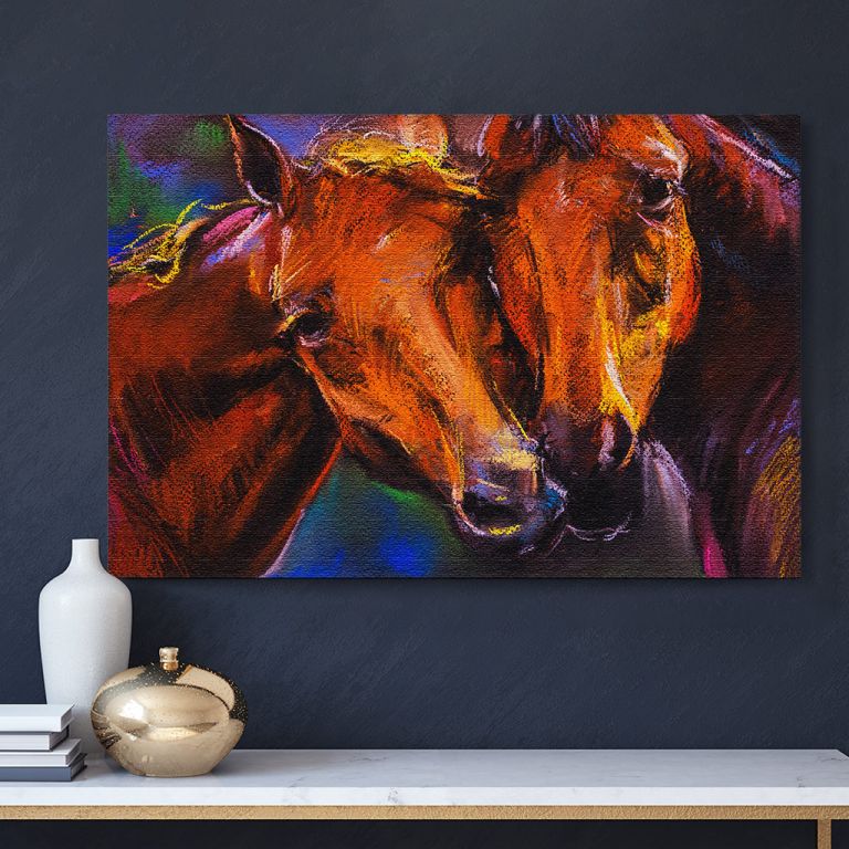 pinakas-se-kamva-orizontios-saloni-h-03506-pastel-portrait-of-a-couple-horses