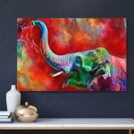 pinakas-se-kamva-orizontios-saloni-h-03570-modern-oil-painting-elephant-happy-artist