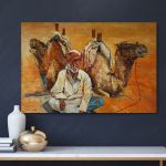 pinakas-se-kamva-orizontios-saloni-h-03582-old-bedouin-sitting-desert-next-camels