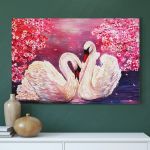 pinakas-se-kamva-orizontios-saloni-i-03581-oil-painting-swan-pink-flowers