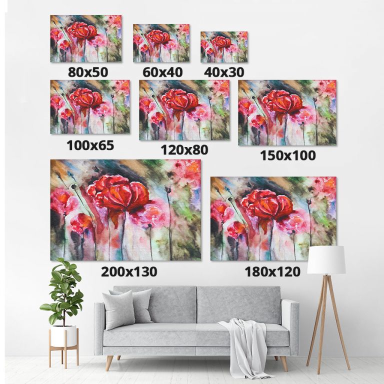 pinakas-se-kamva-orizontios-saloni-m-01054-blossoming-poppy-and-poppy-buds