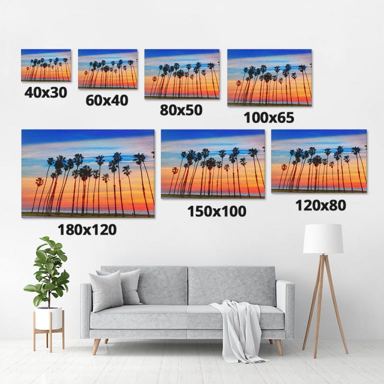 pinakas-se-kamva-orizontios-saloni-m-01576-california-sunset-palm-tree-rows-santa