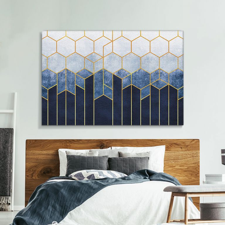 pinakas-se-kamva-orizontios-krevatokamara-i-06516-geometric-abstraction-hexagons-on-blue-relief