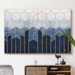 pinakas-se-kamva-orizontios-saloni-e-06516-geometric-abstraction-hexagons-on-blue-relief