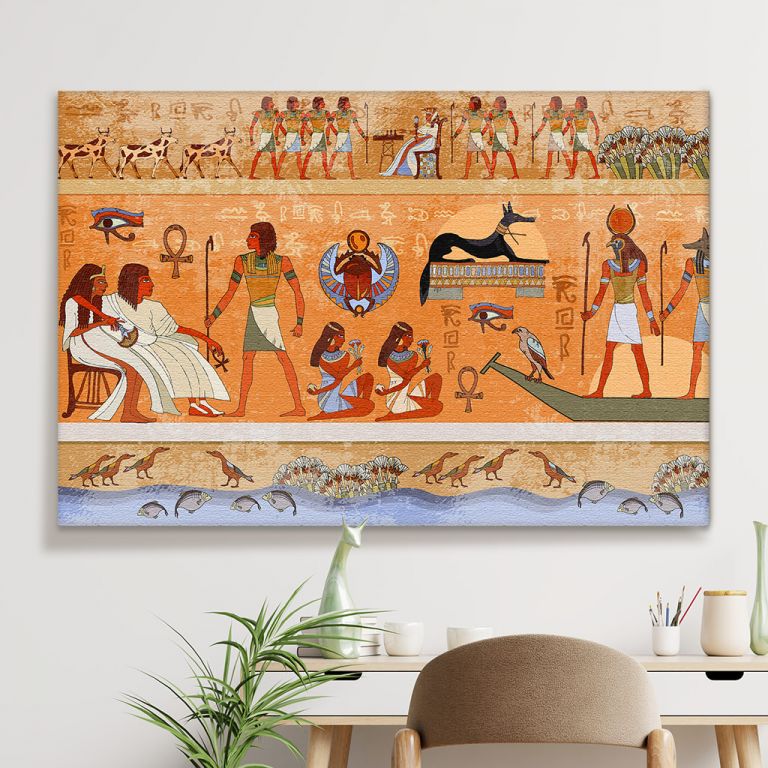 pinakas-se-kamva-orizontios-saloni-f-06008-ancient-egypt-scene-mythology-egyptian-gods