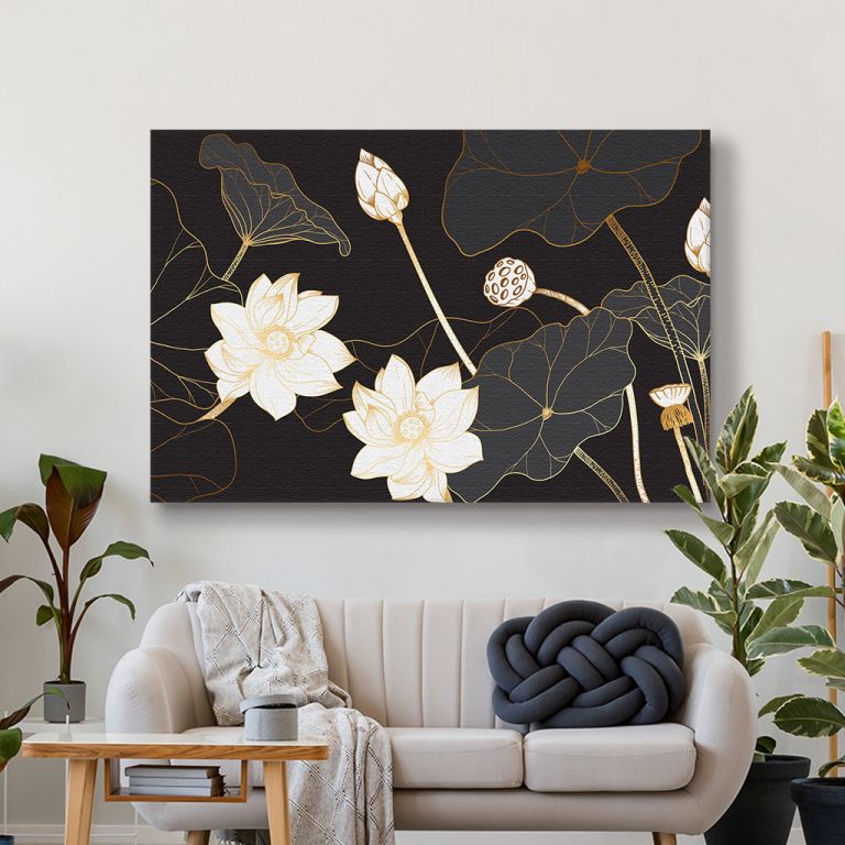 pinakas-se-kamva-orizontios-saloni-q-05512-golden-lotus-line-arts-on-dark